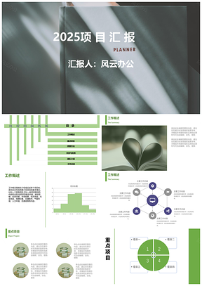 2025白色绿色商务风项目汇报PPT模板