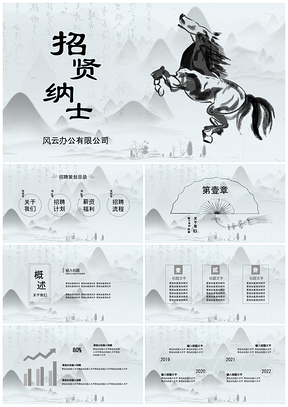 灰色水墨動態(tài)中國風(fēng)完整框架企業(yè)人才招聘PPT模板
