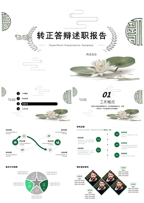 荷叶绿小清新风转正答辩述职报告