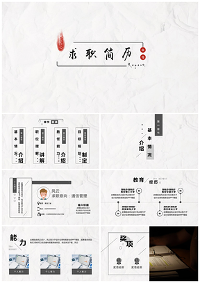 灰色极简简约个人简历求职PPT模板