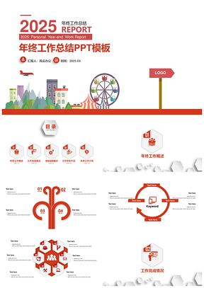 2025经典红色总结计划工作汇报PPT模板