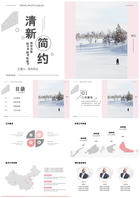個人總結紅色牡丹粉紅小清新風轉正答辯述職報告PPT模板