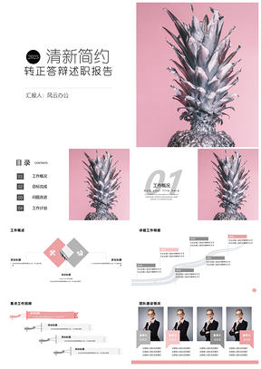 2025靜態(tài)紅色牡丹粉紅小清新風轉正答辯述職報告PPT模板