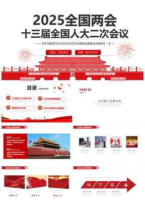 2025红色聚焦两会政府工作报告述职演讲PPT模板