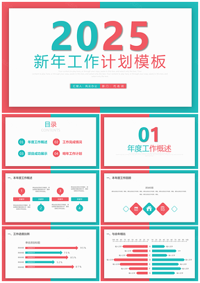 2025红色商务新年工作汇报PPT模板