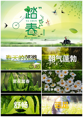 绿色春意踏春清明快闪抖音PPT模板