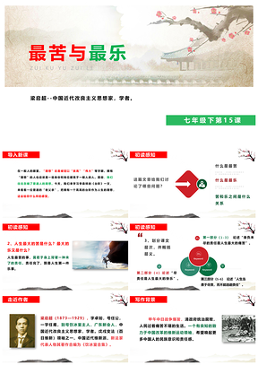 绿色语文七年级下册第15课最苦与最乐课件PPT模板