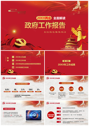红色两会工作报告解读学习PPT模板