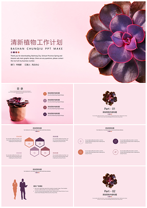 粉色清新植物工作计划PPT模板