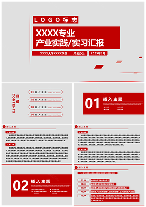 2025红色工作汇报产业实践实习汇报PPT模板