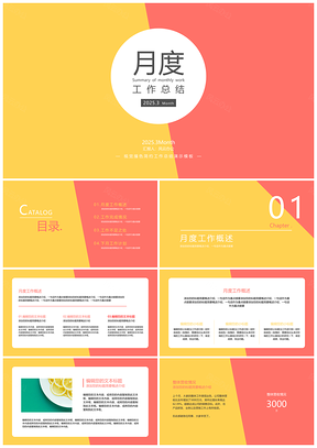 月度工作总结撞色简约演示模板