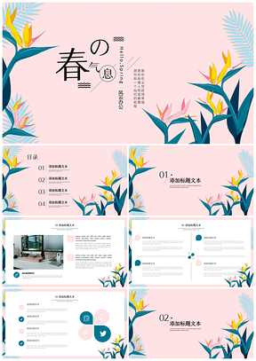 毕业答辩彩色春的气息小清新PPT模板