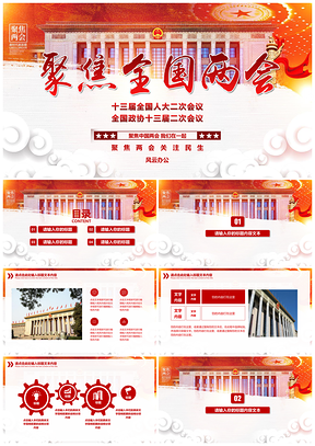 红色热烈庆祝全国两会胜利召开框架PPT模板