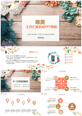 白色小清新唯美鲜花通用PPT模板