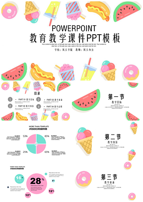 彩色可爱卡通教育课件PPT模板