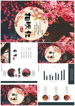 粉色人面桃花中国风古典风格创意PPT模板