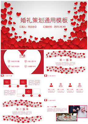 2025红色玫瑰红浪漫婚礼策划PPT模板