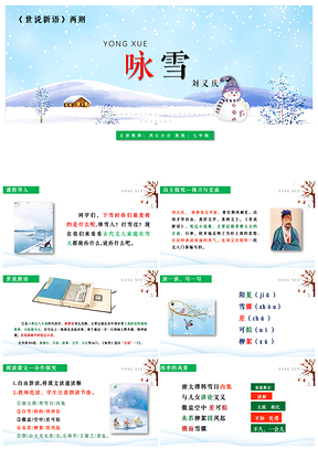 绿色七年级上册语文第8课《世说新语二则—咏雪》课件PPT模板