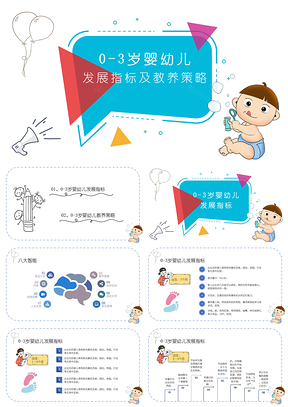 蓝色婴幼儿0-3岁发育标准和训练指导PPT模板
