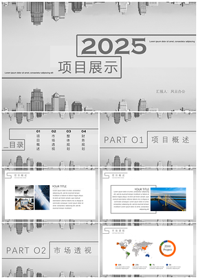 2025灰色线条商务风项目展示PPT模板