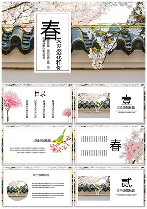 彩色小清新中国风遇见春天通用PPT模板