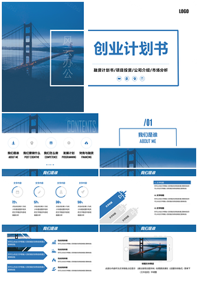 蓝色稳重商业计划书创业路演招商引资通用PPT模板