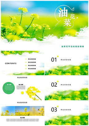 黄色春暖花开油菜花节赏花摄影旅游PPT模板