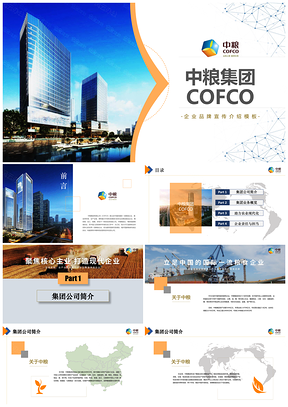 蓝色杂志风中粮集团企业宣传推广介绍PPT模板