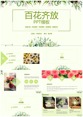 绿色小清新简约风总结计划通用PPT模板
