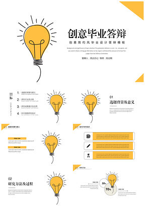 黄色创意小灯泡毕业答辩PPT模板