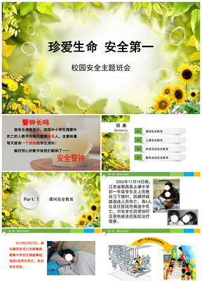 绿色校园安全教育主题班会PPT模板