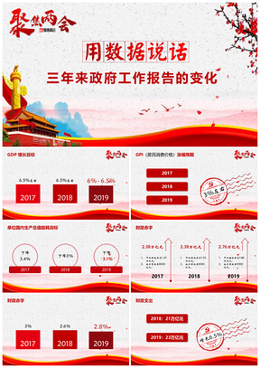 紅色用數(shù)據(jù)說話，三年來政府工作報(bào)告的變化PPT模板