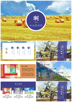 白色小清新水彩动画风格禅意PPT模板