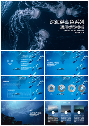 深海色系扁平简约商务PPT模板