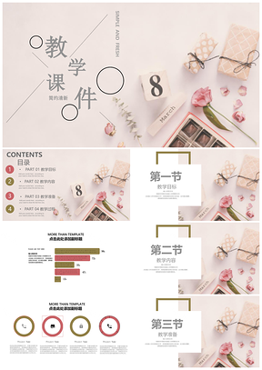 粉色白色清新简约教学课件PPT模板