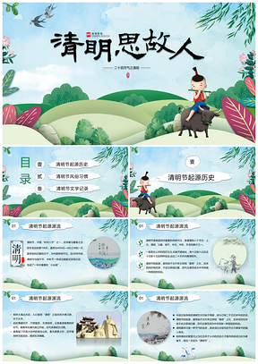 綠色水彩卡通清明節(jié)習(xí)俗介紹主題PPT模板