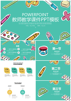 绿色卡通教育课件PPT模板