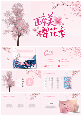 粉色浪漫樱花逻辑框架通用PPT模板