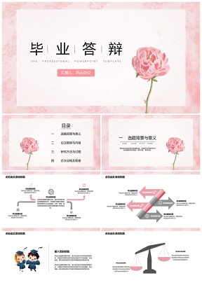 畢業(yè)答辯粉色花卉背景PPT模板