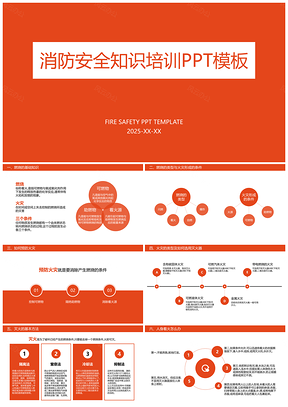 2025橙色简约消防安全知识培训PPT模板