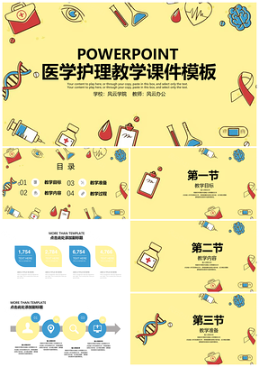 黄色医学护理教学教育课件PPT模板