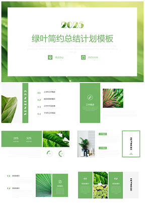 绿叶简约总结计划PPT模板