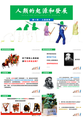 绿色七年级生物下册1.1《人类的起源和发展》课件PPT模板