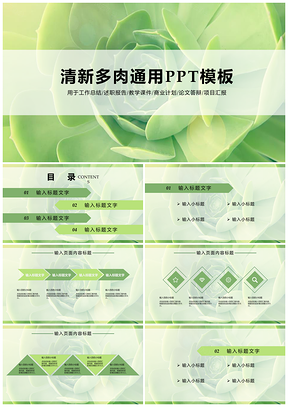白色清新多肉通用PPT模板