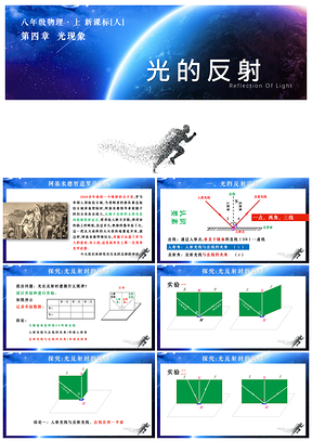 绿色八年级物理人教版上册同步课件：4.2光的反射PPT模板