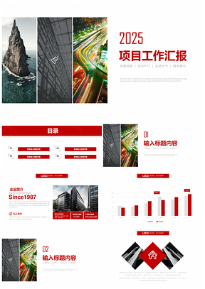 2025红色项目汇报商务工作总结汇报PPT模板