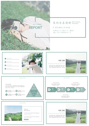 绿色日系唯美清新PPT模板