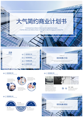 白色藍色大氣簡約商業(yè)計劃書PPT模板