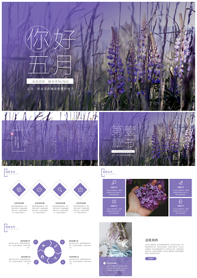 紫色且听风吟小清新通用PPT模板