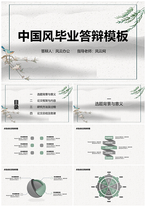 绿色毕业答辩复古中国风水墨画简约PPT模板